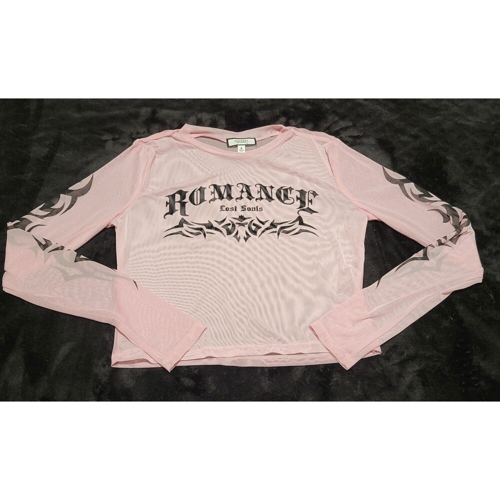 Woman's Light Pink Mesh Long-sleeve Crop Top Gothic Romance / Lost Souls Medium